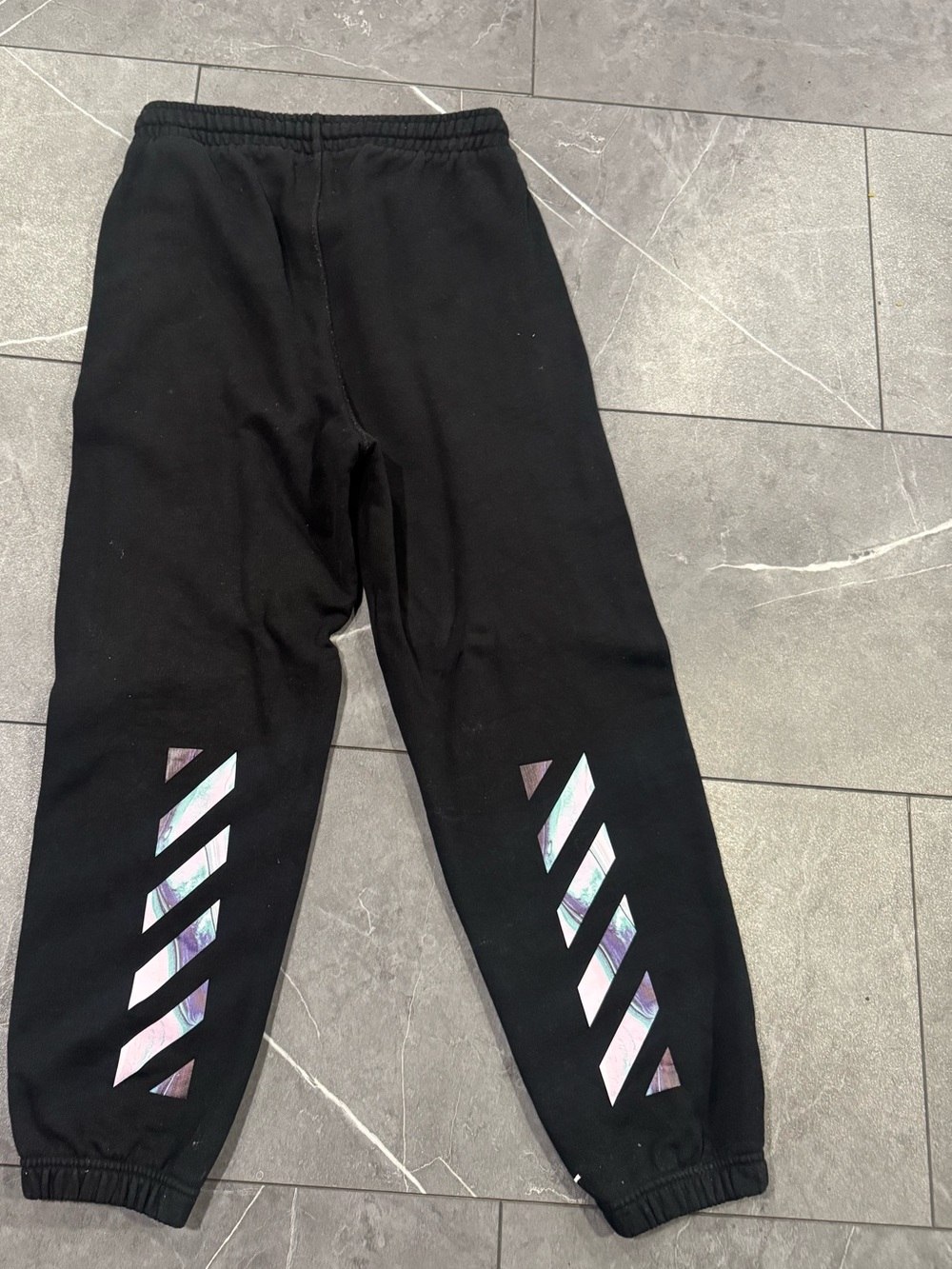 Off-White Black Kids Joggers with Iridescent Diagonal Stripes